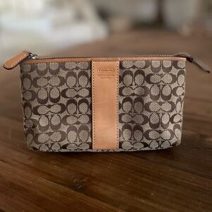 COACH  brown tan small c pattern zipper closure pouch wallet